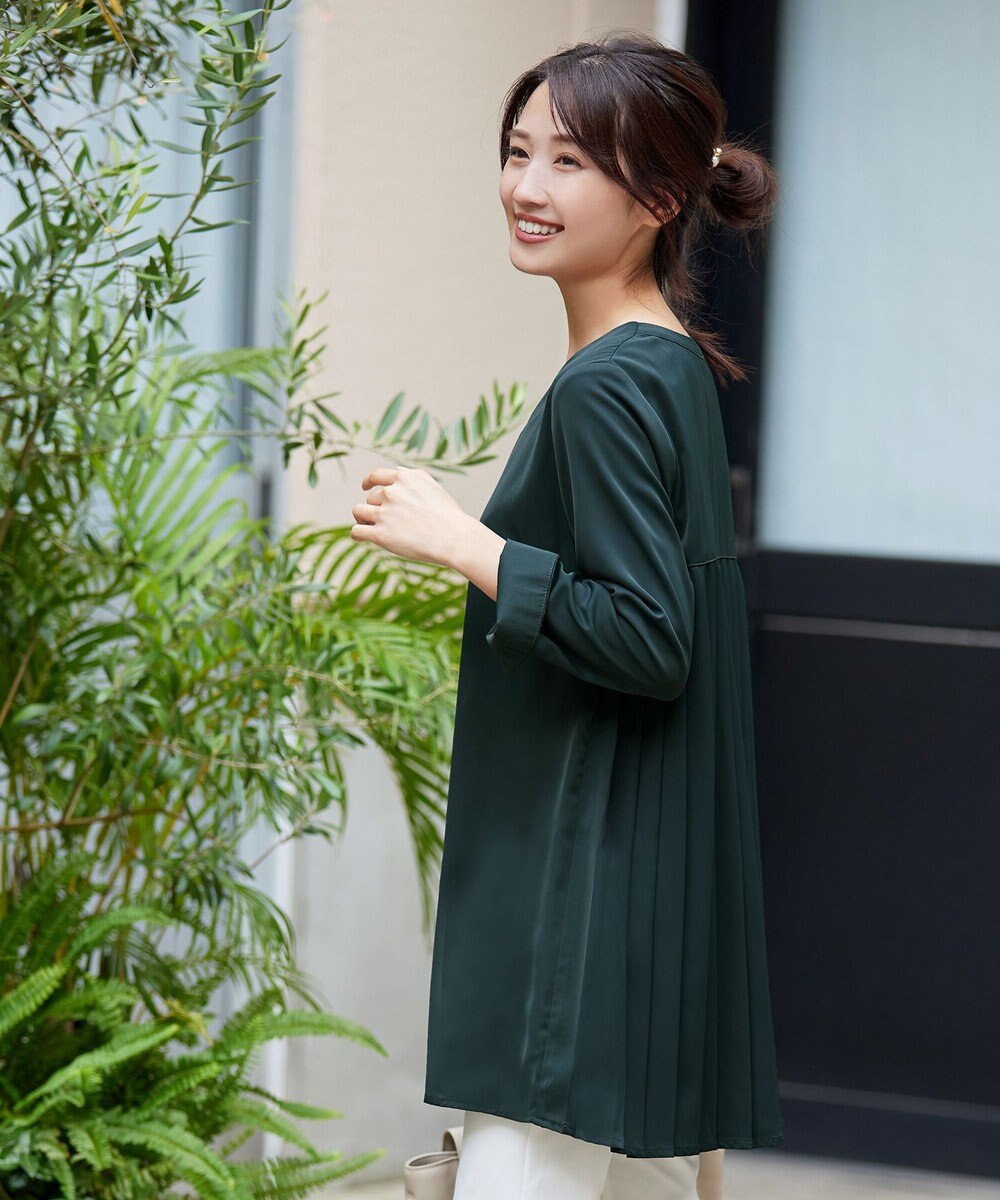 Tiaclasse 【洗える・スマート裏起毛】バックプリーツチュニックブラウス 