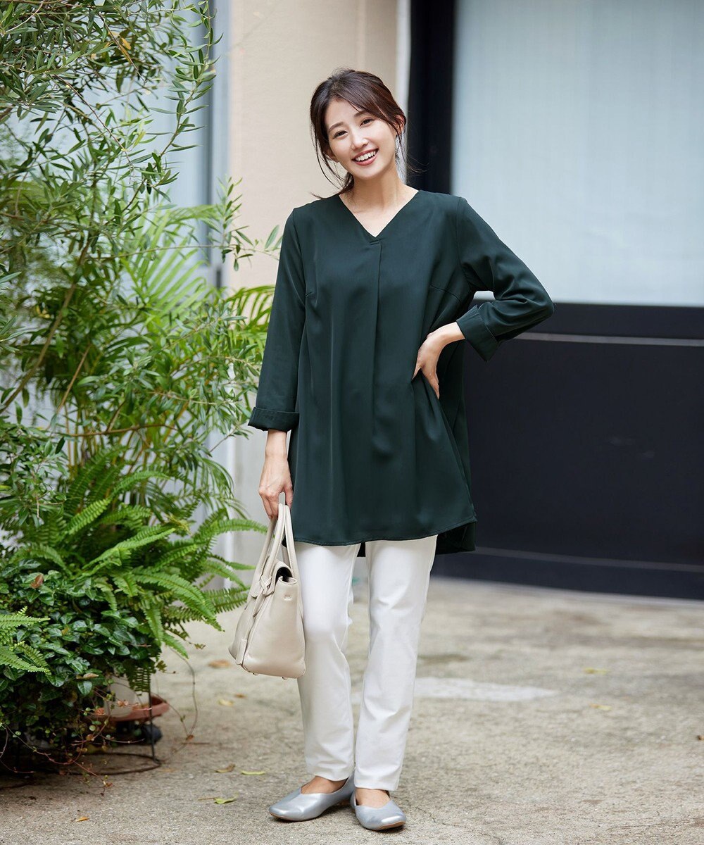 Tiaclasse 【洗える・スマート裏起毛】バックプリーツチュニックブラウス 