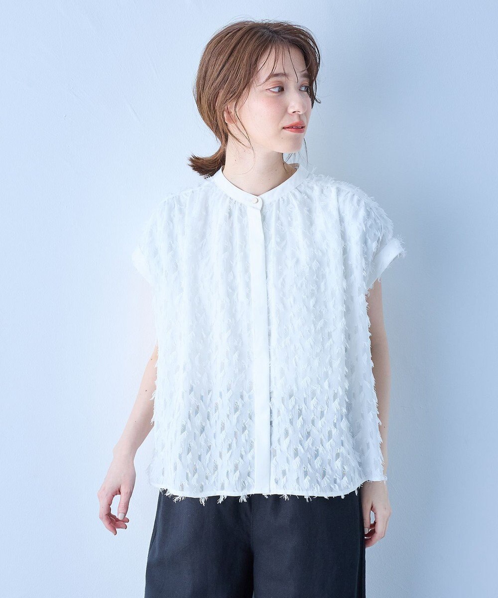 ANY 【洗濯機可】フェザーカットジャガードブラウス 