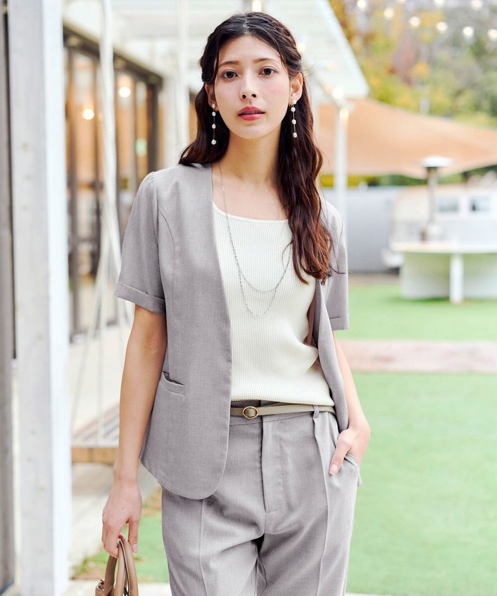 Tiaclasse 【洗える】  麻調半袖ジャケット 