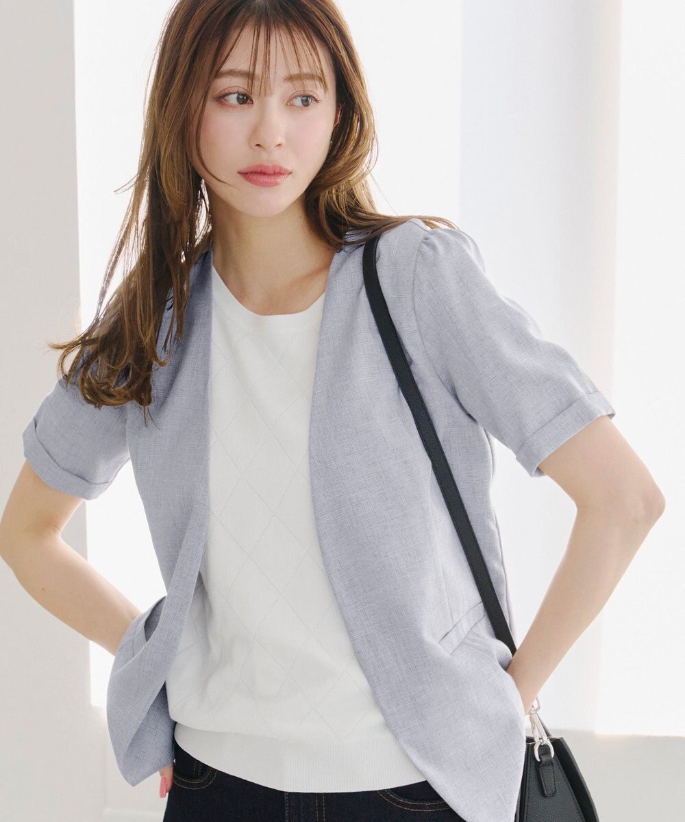 Tiaclasse 【洗える】  麻調半袖ジャケット 