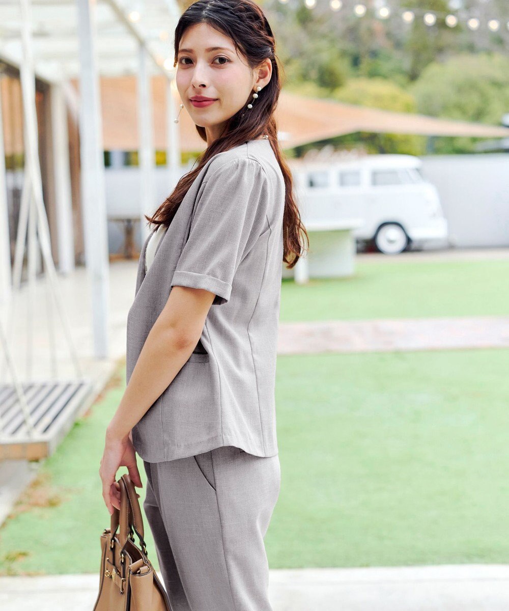 Tiaclasse 【洗える】  麻調半袖ジャケット 