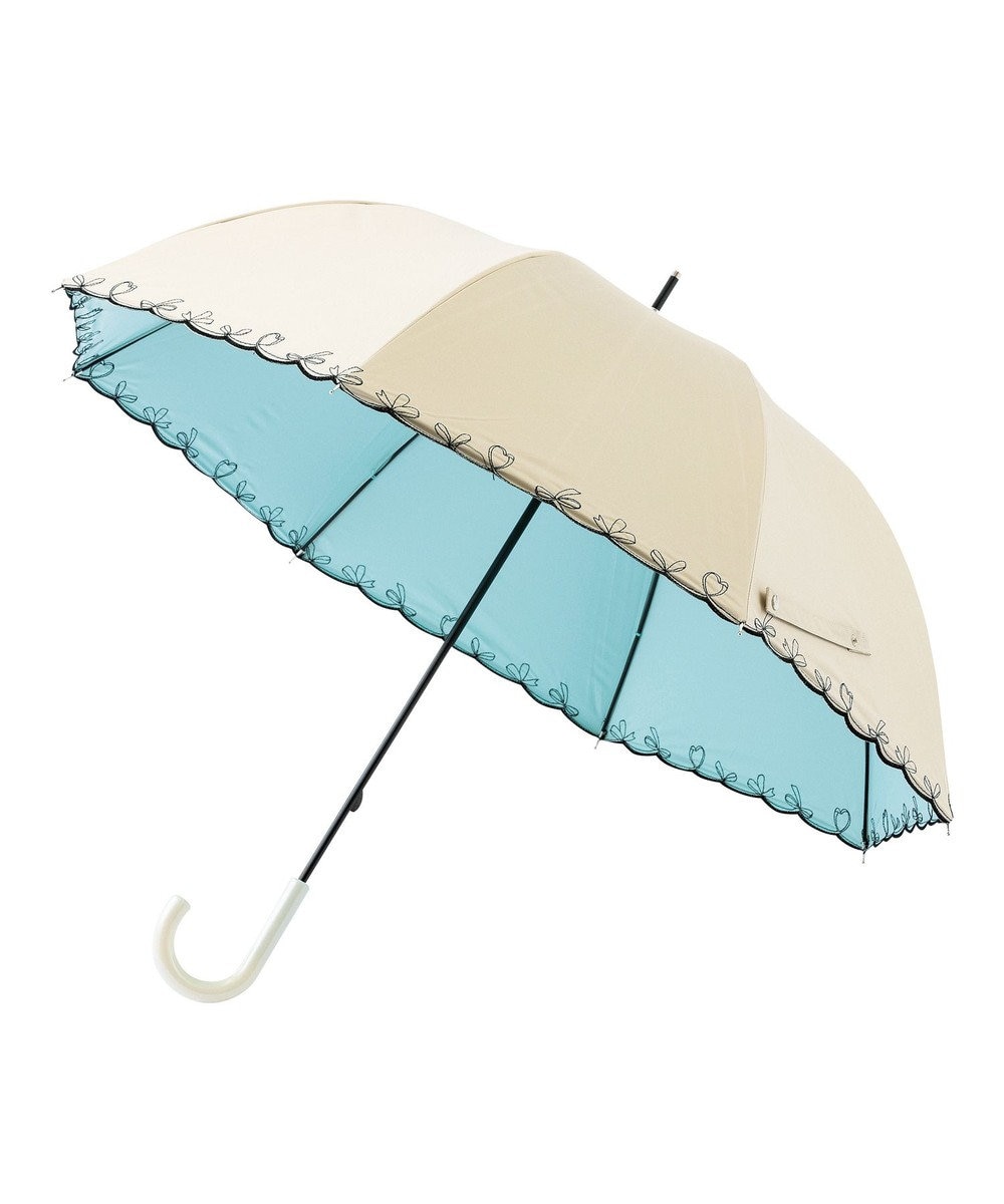 MOONBAT estaa 晴雨兼用 長傘 ハートエンブロイダリー 日傘 遮光 遮熱 UV ベージュ