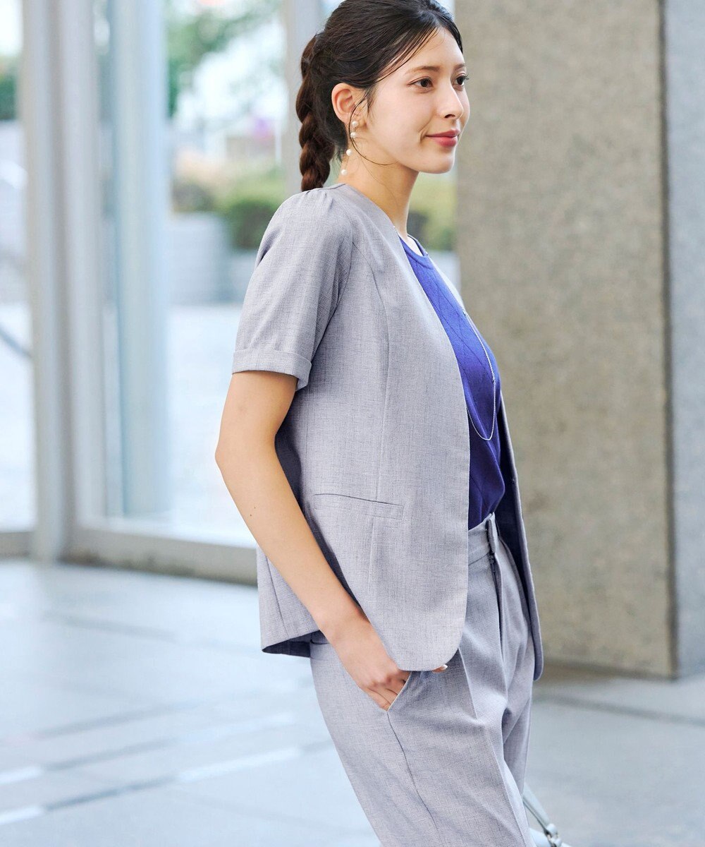 Tiaclasse 【洗える】  麻調半袖ジャケット 