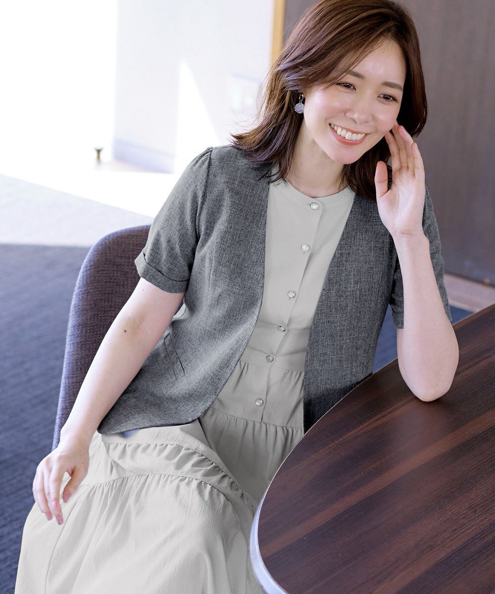 Tiaclasse 【洗える】  麻調半袖ジャケット 