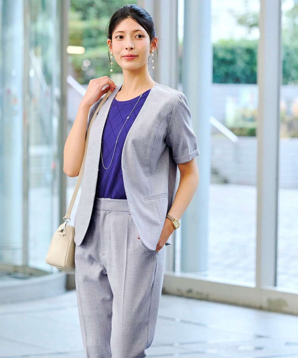 Tiaclasse 【洗える】  麻調半袖ジャケット 