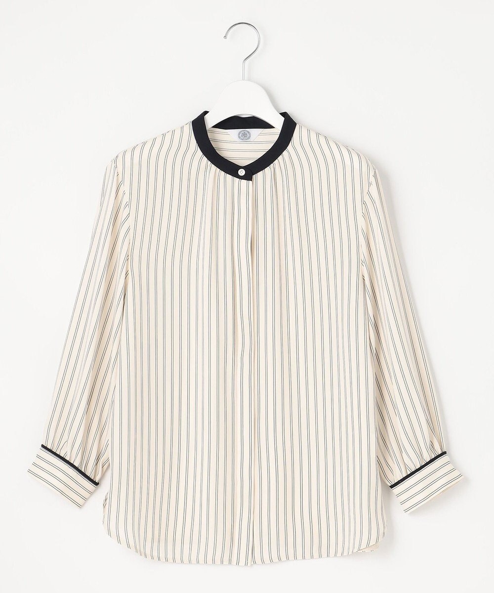 J.PRESS LADIES 【洗える】 バックサテンランダムストライプ バンドカラー ブラウス 