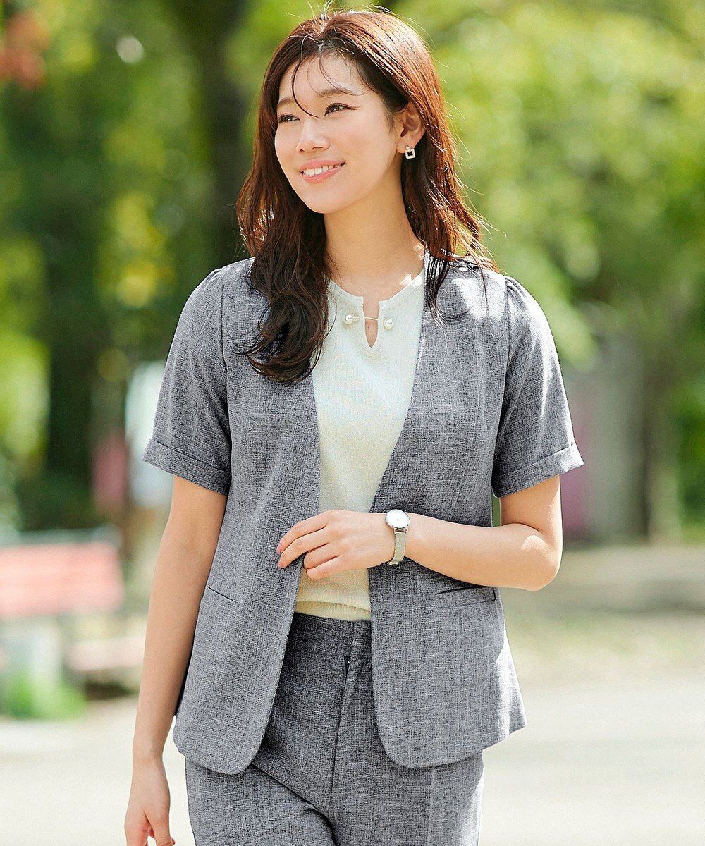 Tiaclasse 【洗える】  麻調半袖ジャケット 