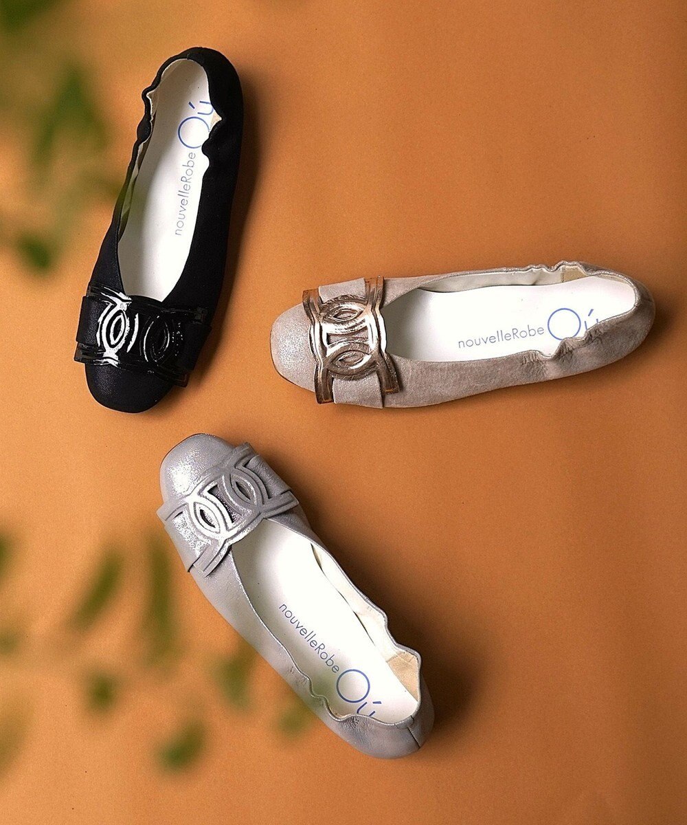 nouvelleRobe Oū 新色追加【本革・高反発】Chain Buckle Ornament スクエアトゥパンプス 