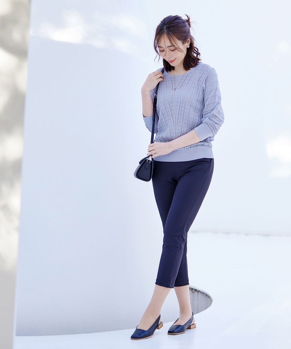 Tiaclasse 【洗える】透かし編みドルマンニットトップス 