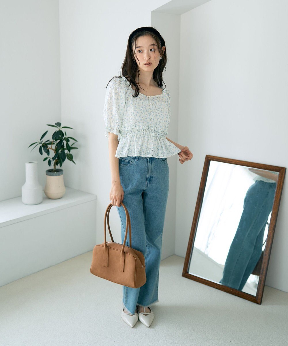 earth music&ecology フラワー刺繍フリルヘムブラウス 