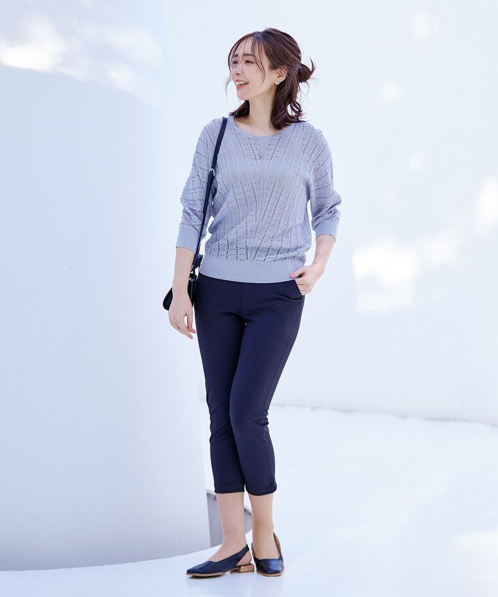 Tiaclasse 【洗える】透かし編みドルマンニットトップス 