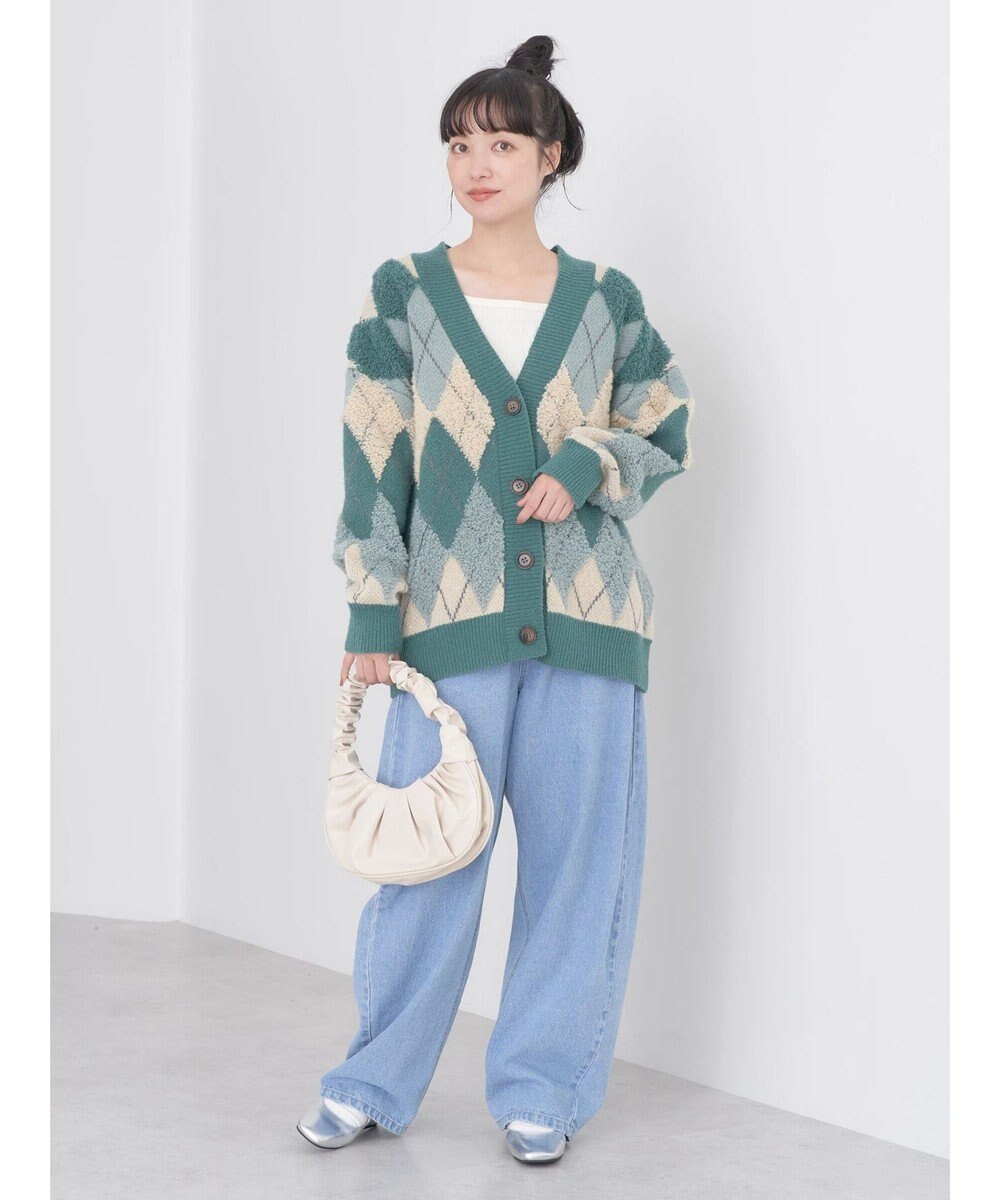 earth music&ecology ループ編みアーガイルカーディガン 