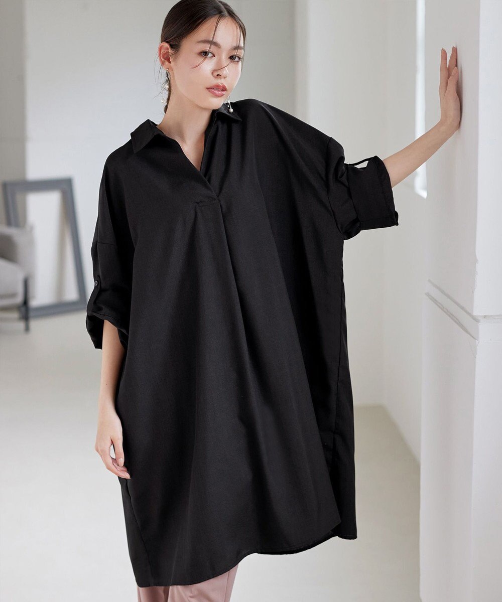 Tiaclasse 【洗える】麻ライクスキッパーシャツチュニック 