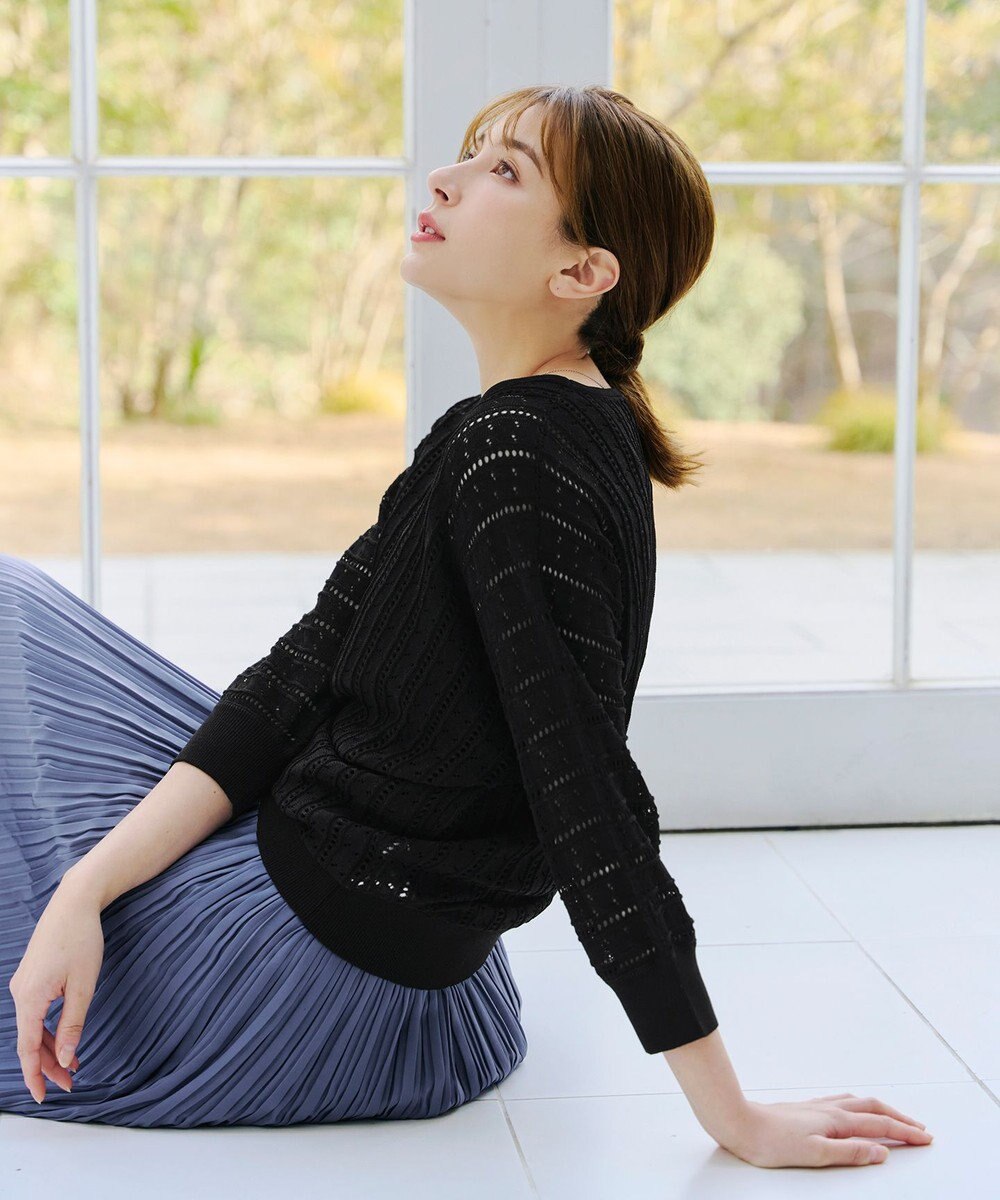 Tiaclasse 【洗える】透かし編みドルマンニットトップス 