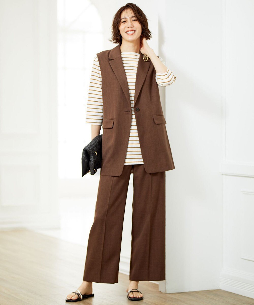 自由区 【接触冷感・速乾・UVカット・撥水・防シワ】リネンライクツイル ミドル丈ジレ 