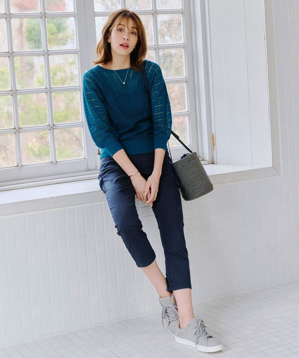 Tiaclasse 【洗える】透かし編みドルマンニットトップス 