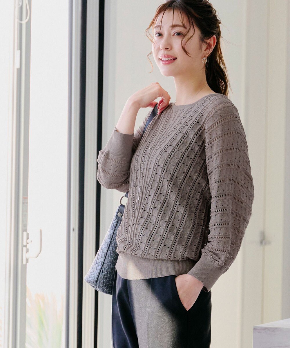 Tiaclasse 【洗える】透かし編みドルマンニットトップス 