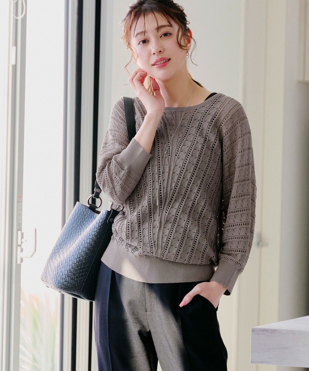 Tiaclasse 【洗える】透かし編みドルマンニットトップス 