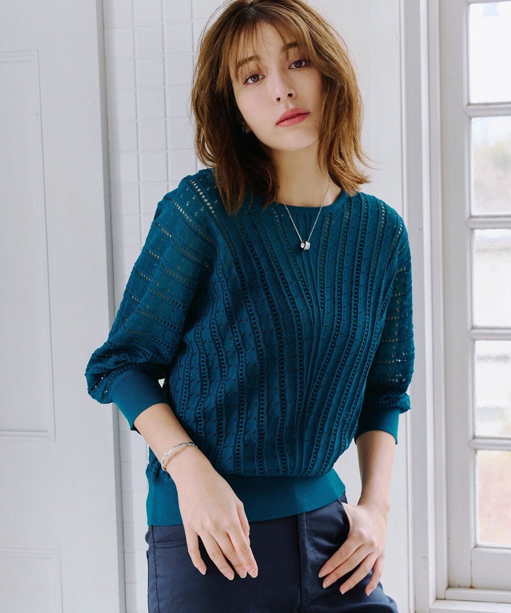 Tiaclasse 【洗える】透かし編みドルマンニットトップス 