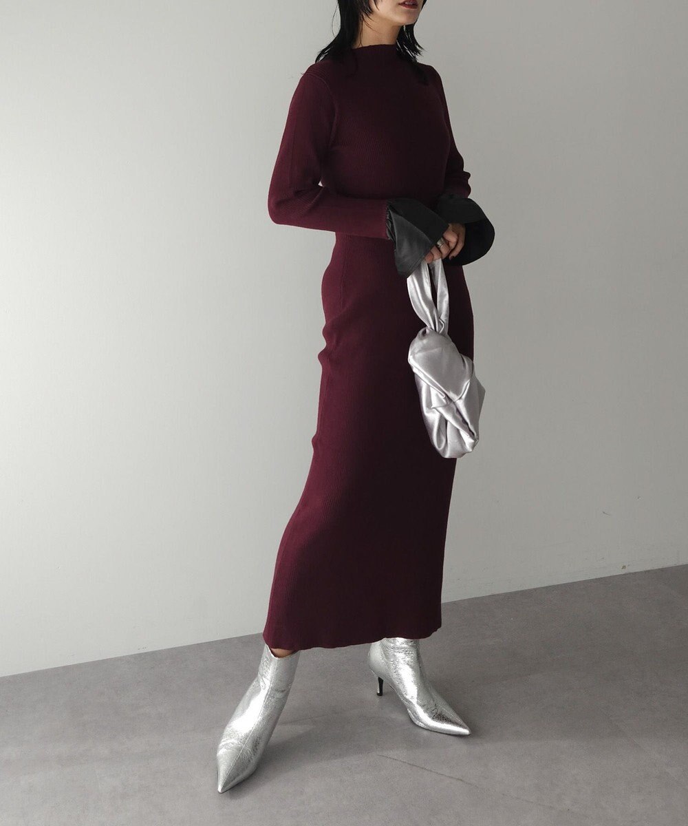 Green Parks フリルベルト付ニットワンピース 