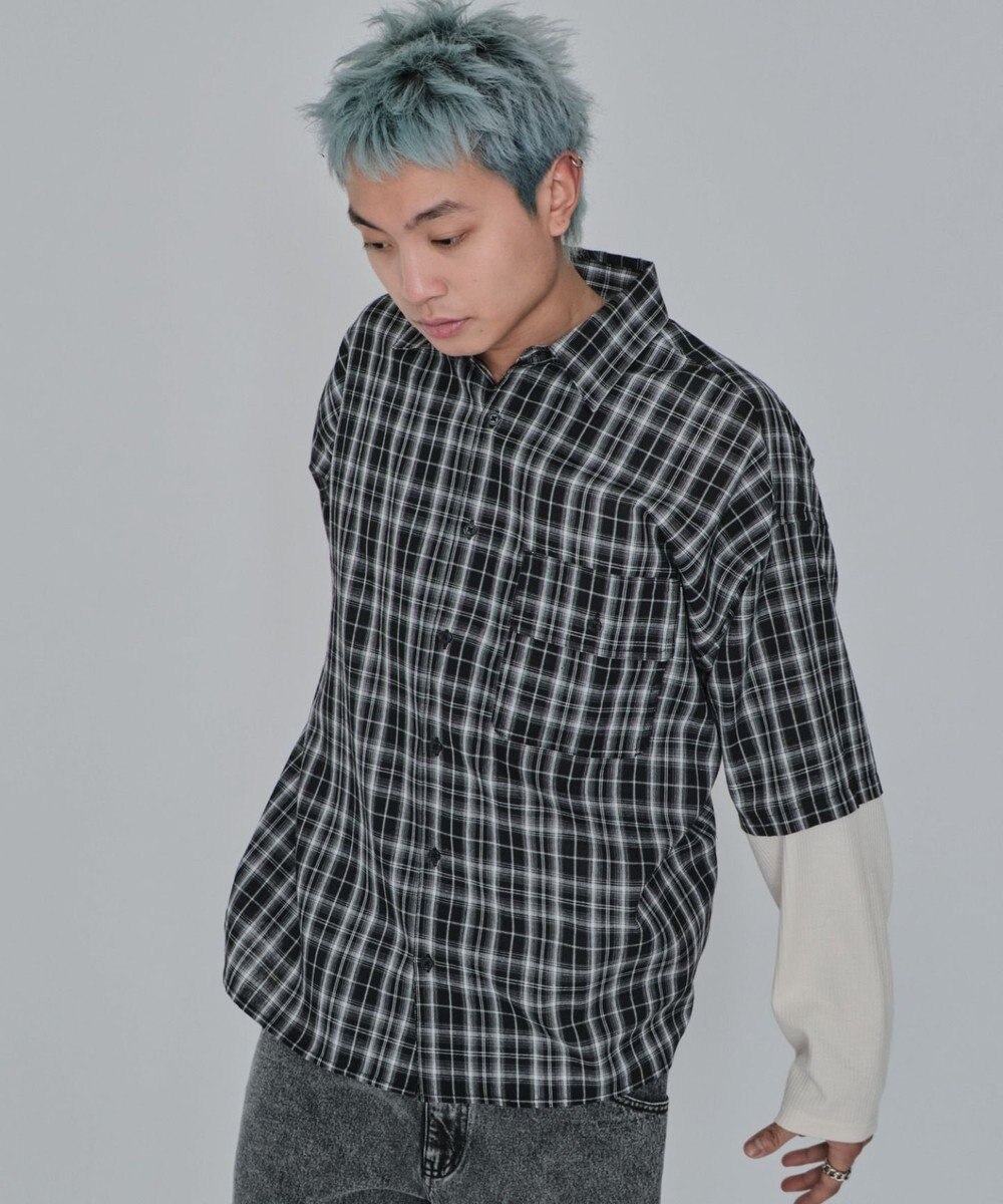 WEGO 【ユニセックス着用ITEM/MLサイズ展開】チェックレイヤードシャツ（LS） 