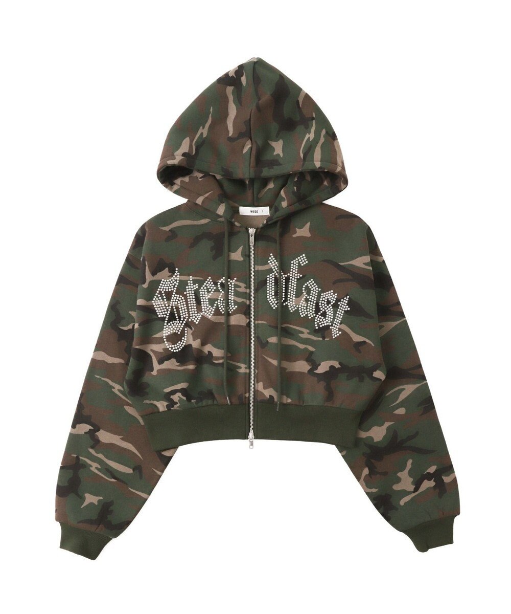 WEGO 【裏起毛】ラインストーン裏起毛ショートジップパーカー 