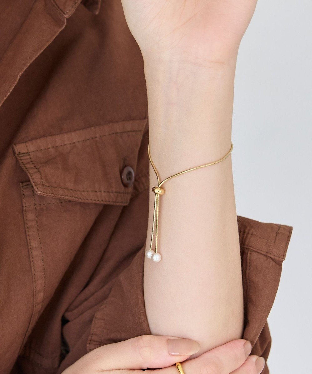 Phoebe スリムチェーンパールスライドブレスレット　ゴールド 