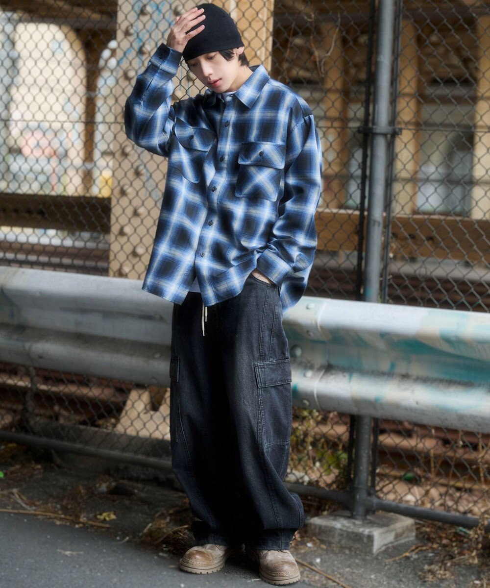 WEGO 【ユニセックス着用ITEM/SMLサイズ展開】オンブレチェックシャツ（LS） 