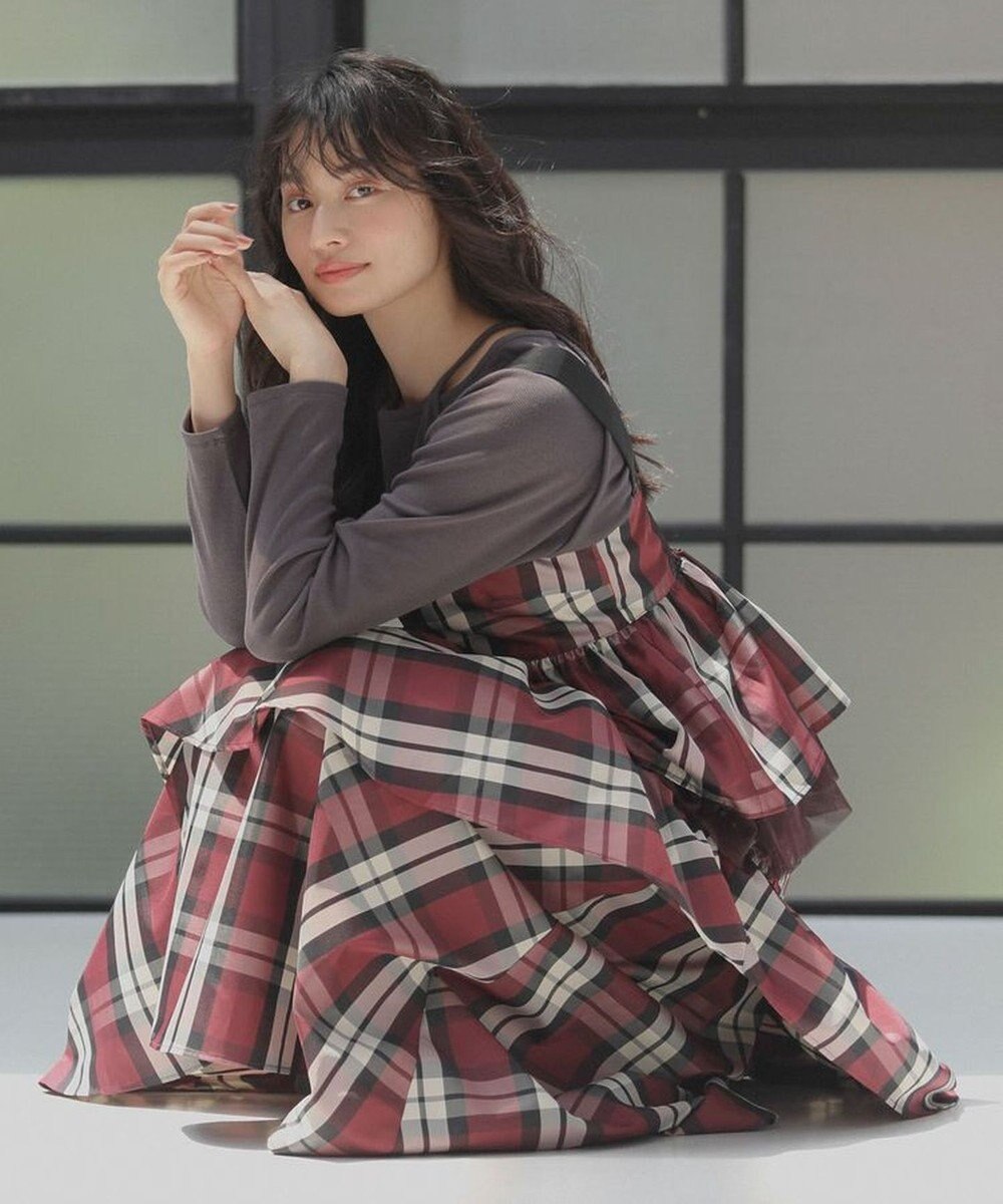 Green Parks ・ＳＵＧＡＲＳＰＯＯＮチェックドロストティアードスカー 