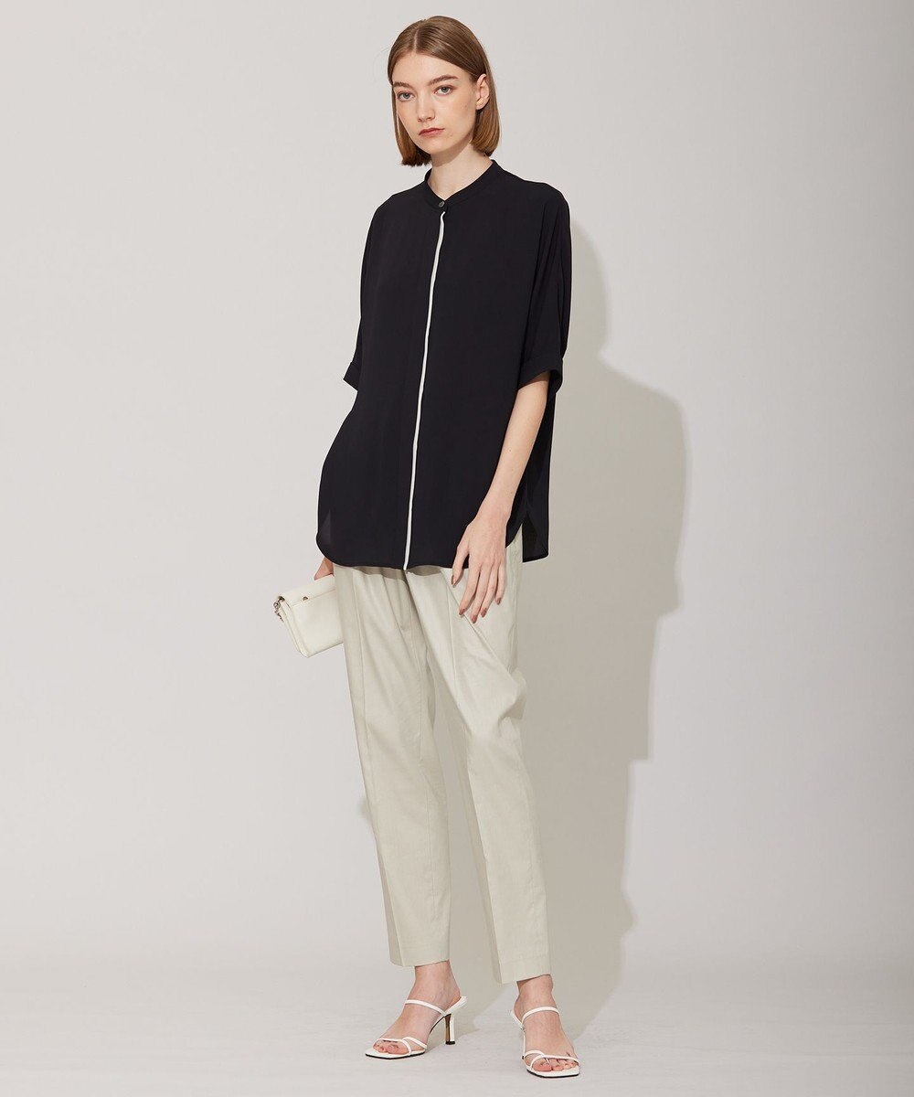 ICB 【人気のため新色追加・WEB限定カラーあり】BackSatinAmunzen 5分袖バンドカラーブラウス 