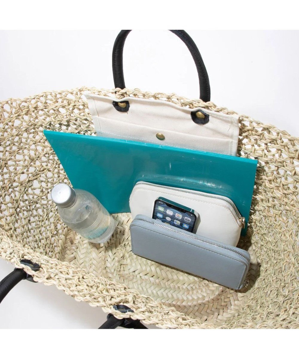 UNBILLION perche モロッコ椰子透かし編み×姫路レザー結びハンドルカゴバッグ 