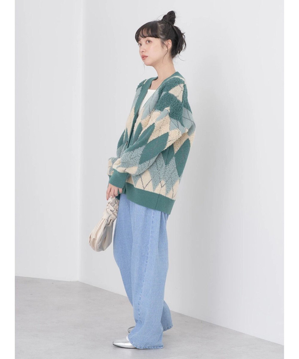 earth music&ecology ループ編みアーガイルカーディガン 