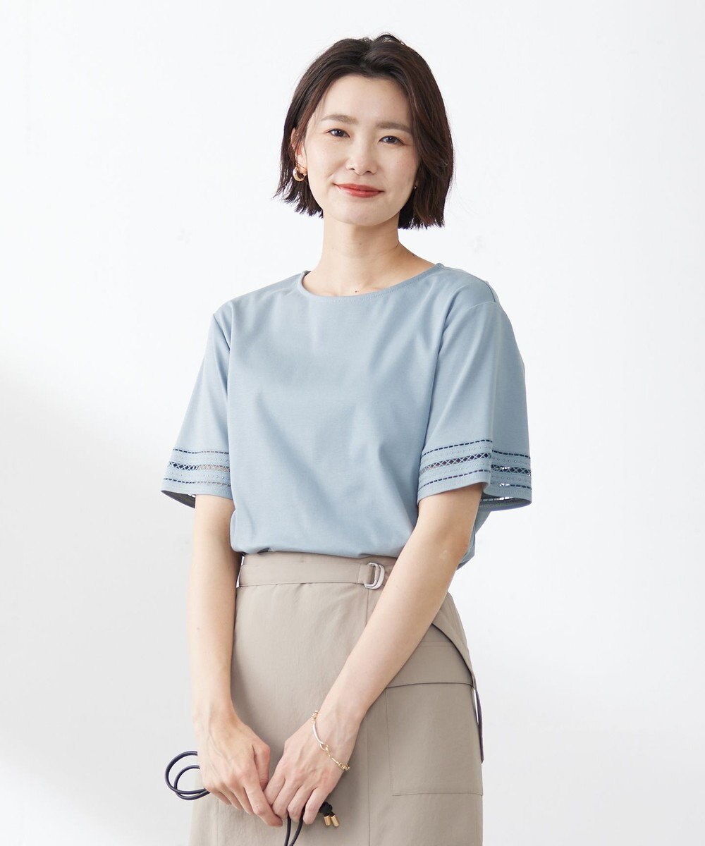 J.PRESS LADIES S 【接触冷感・UVケア】コンパクトコットンスムース 刺繍スリーブ カットソー 