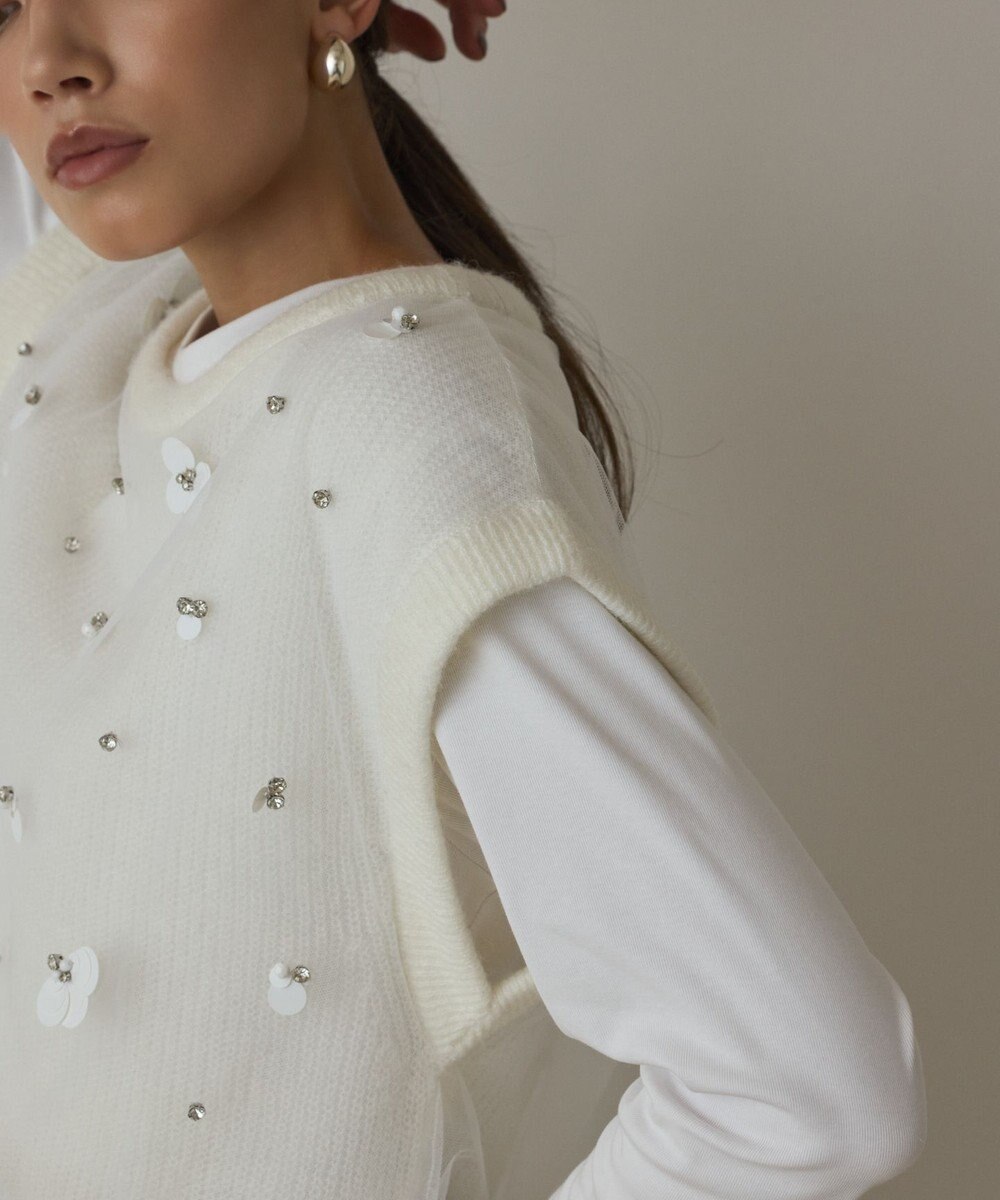 GRACE CONTINENTAL チュール刺繍ニットトップ 