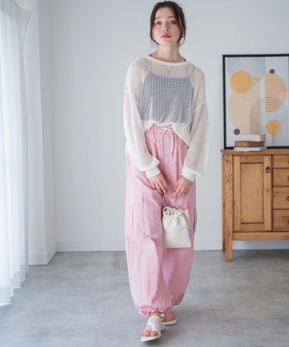 WEGO 【ウエストゴム】ナイロンイージーワイドカーゴパンツ 