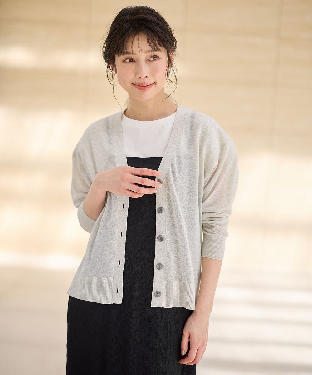 ANY L 【洗濯機可/接触冷感/アンチピリング】シアーニットVネックカーディガン 