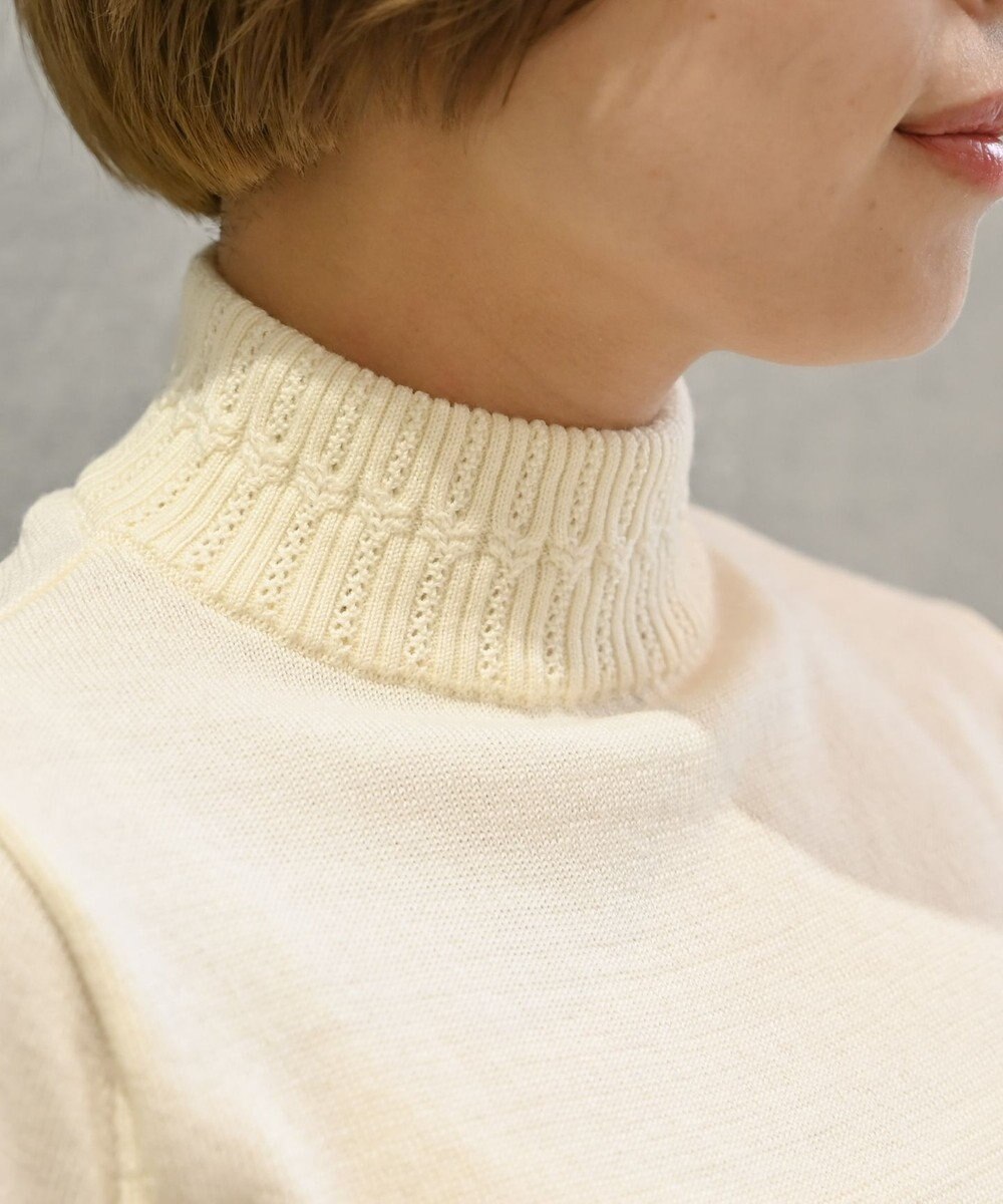 muuc 〈エクストラファインメリノウール〉〈洗えるニット〉レース編みハイネックプルオーバー 