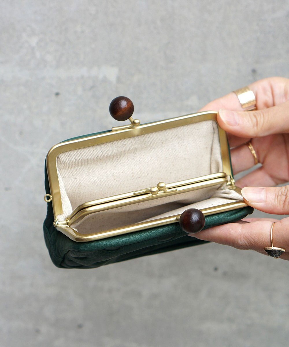 FOLNA RD ドット型押し ウッドボールがま口財布 マルチポーチ 