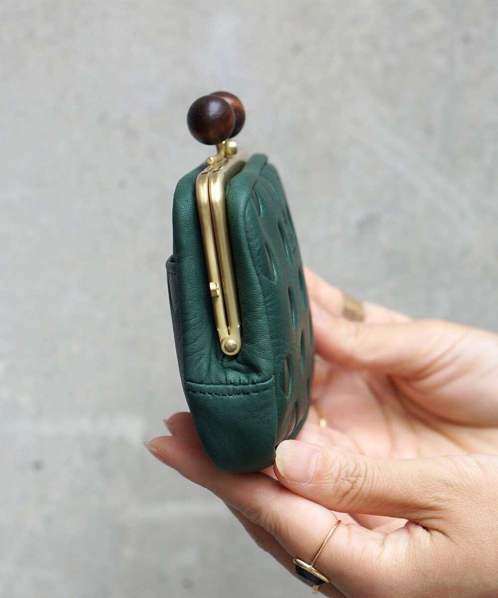 FOLNA RD ドット型押し ウッドボールがま口財布 マルチポーチ 