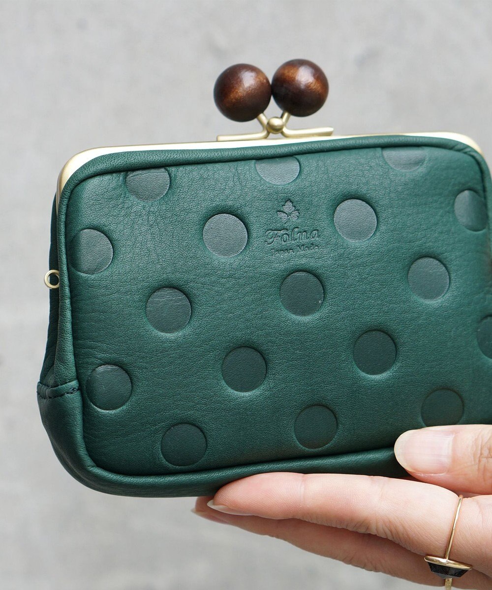 FOLNA RD ドット型押し ウッドボールがま口財布 マルチポーチ 