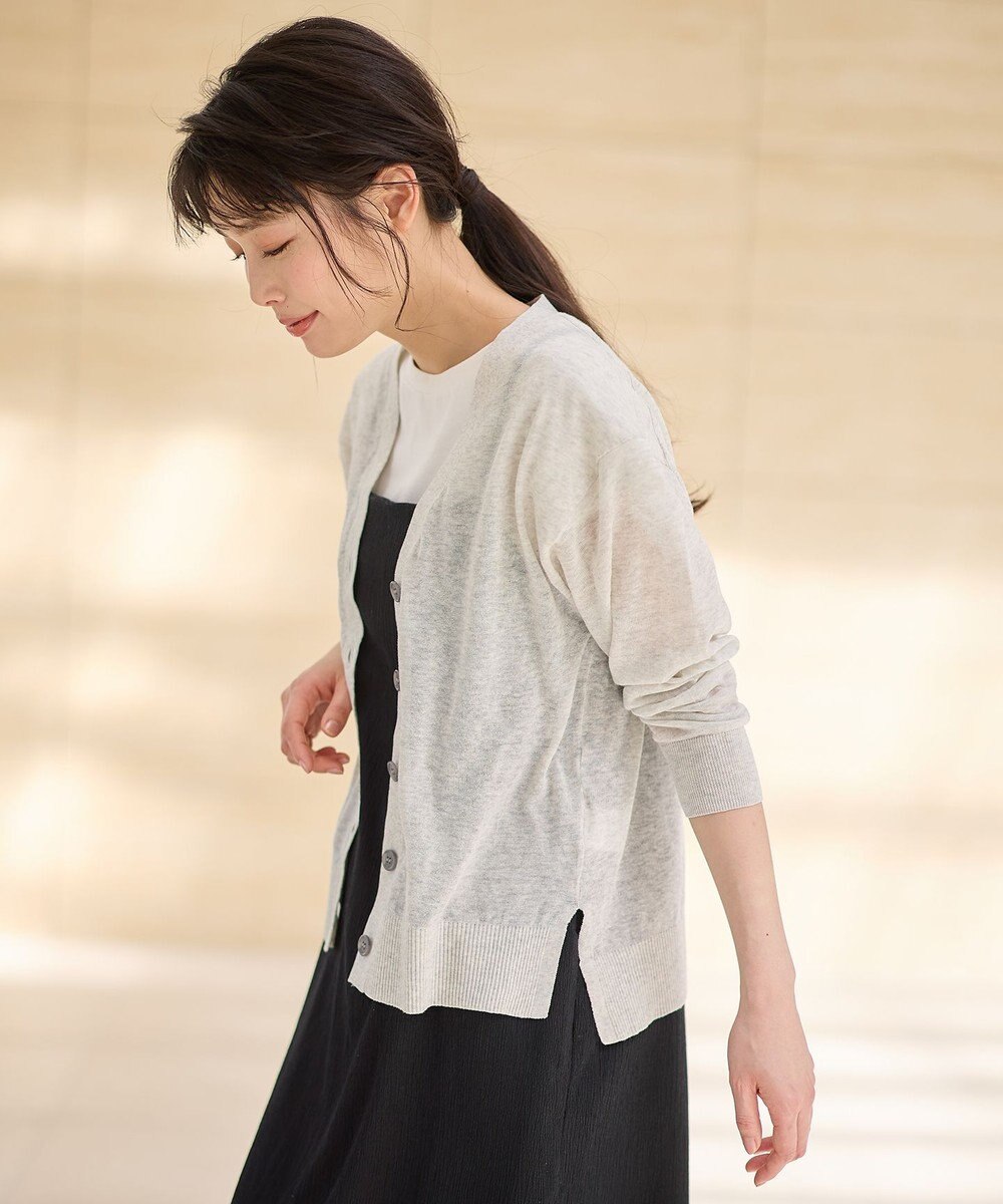 ANY L 【洗濯機可/接触冷感/アンチピリング】シアーニットVネックカーディガン 