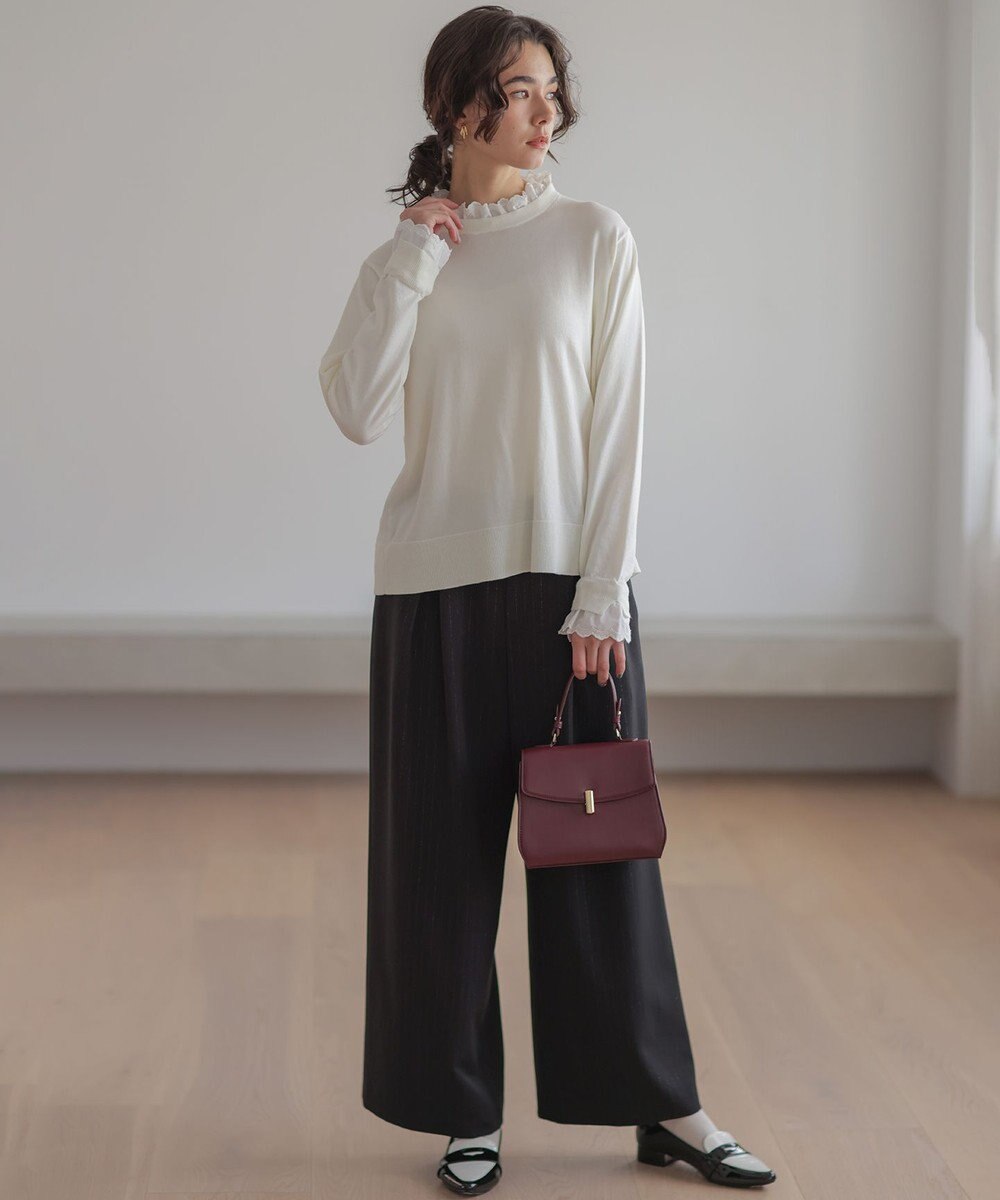 組曲 L 【加藤ローサさん着用】ラメストライプ ワイドパンツ 