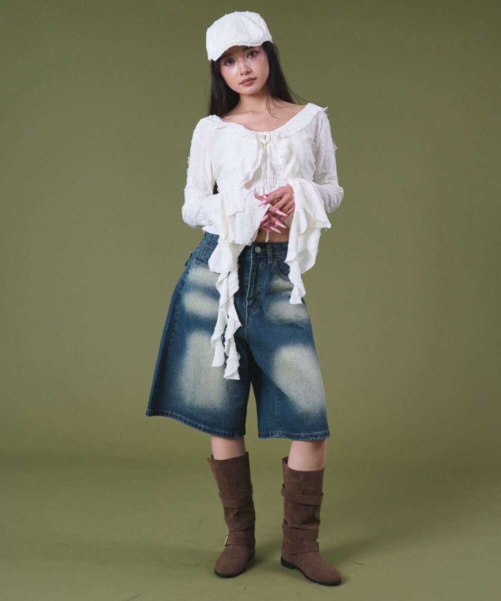 WEGO バックフラップポケットデニムハーフパンツ 