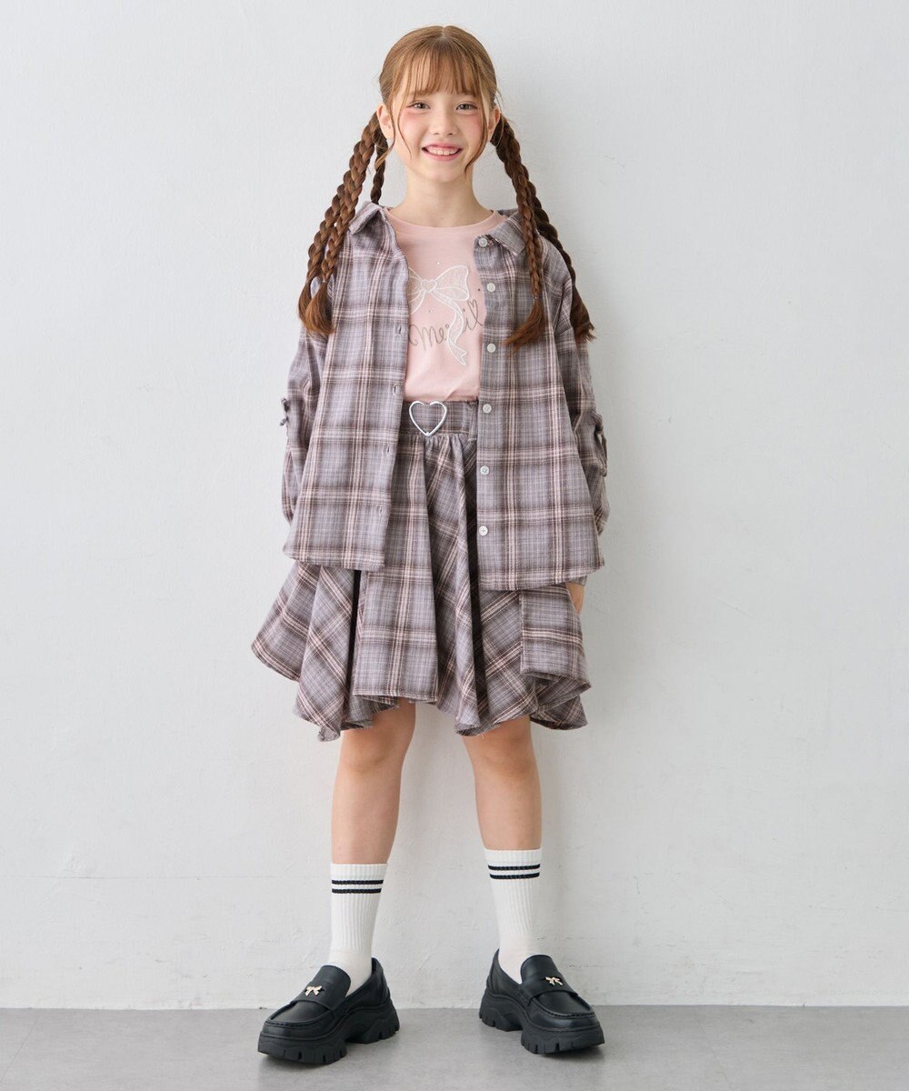 ANY KIDS 肩開きライン入り リボン長袖Tシャツ 