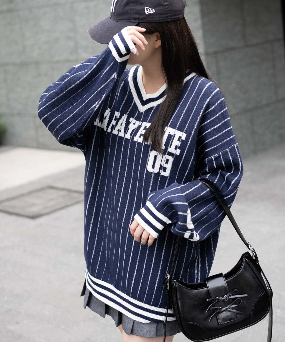 WEGO ベースボールグラフィックプルオーバーニット 