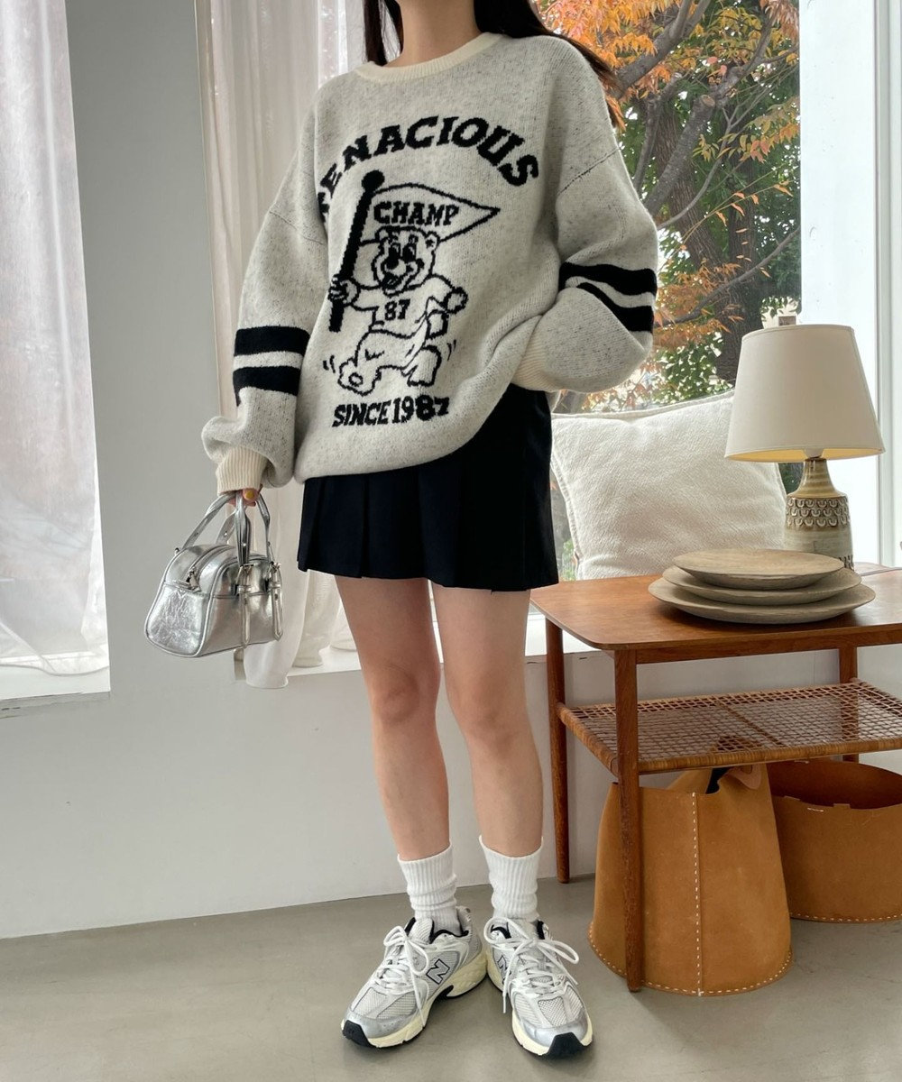 WEGO ファニーグラフィックフラッフィーニットプルオーバー 