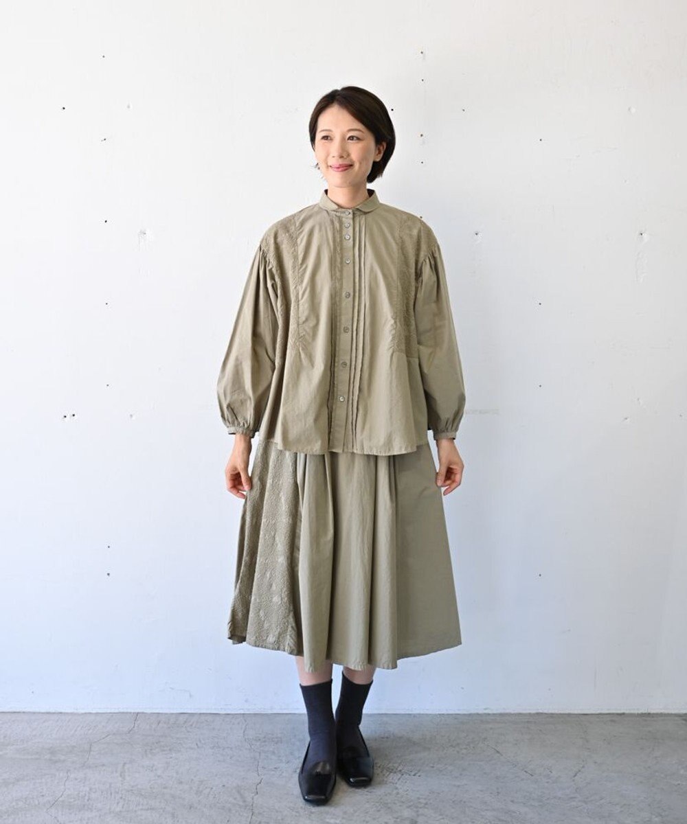 muuc 〈オーガニックコットン〉〈通年着られる〉フラワーノット刺繍 ウエスト後ろゴムあり 裏地あり ギャザースカート 