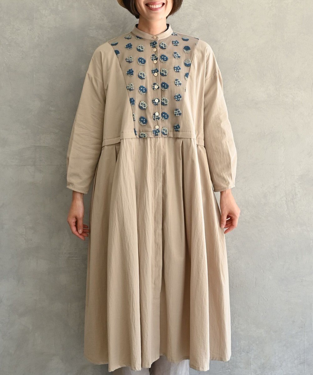 muuc 〈2WAY〉〈遠州織物の工場で織られた上質なコットン生地〉〈オーガニックコットン〉〈チュール素材に花刺繍〉あじさい小花刺繍 羽織り＆ワンピースドレス 