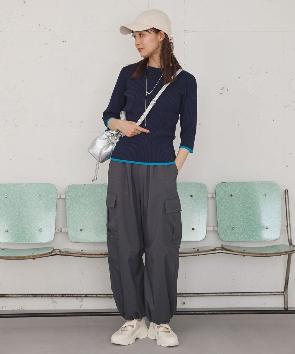 Green Parks ＢＰ　袖口カラーリブ７分袖ニットプルオーバー 